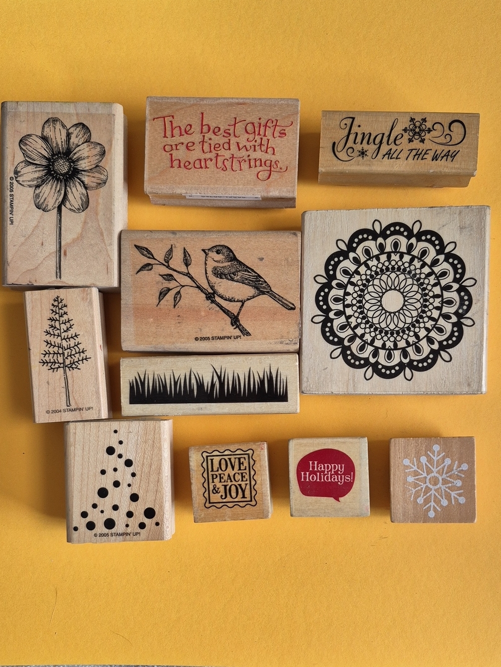 Stampin' Up! Black & Red Holiday and Nature Wood Stamps on Yellow